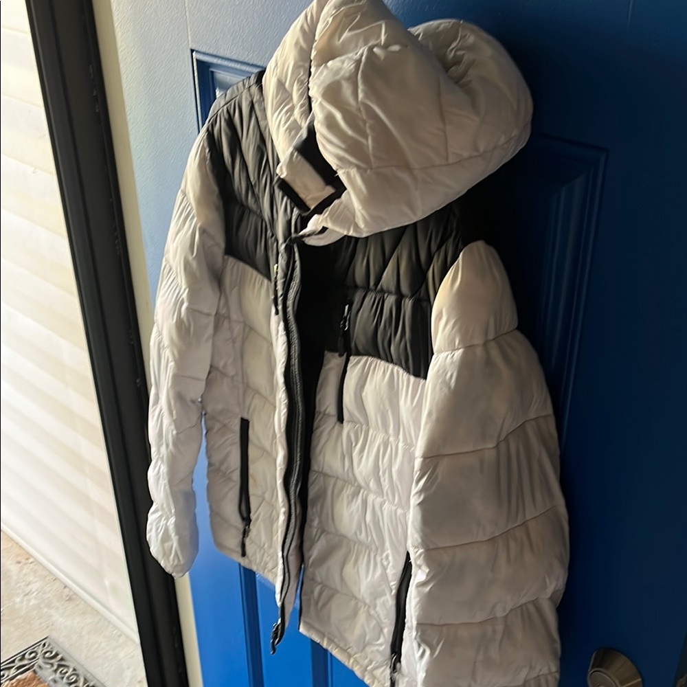 Club Room Black and White Varsity Bomber Jacket with Modern Quilted Design